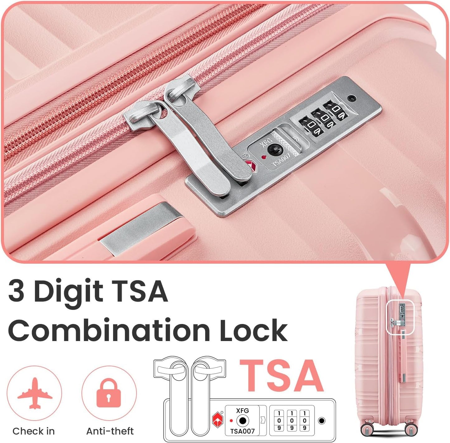 Xurwiin 4-Piece Expandable Stylish Spinner Luggage - Pink
