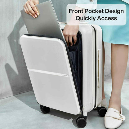 HANKE 20" Carry-On Luggage with Front Pocket - Easy Access - White