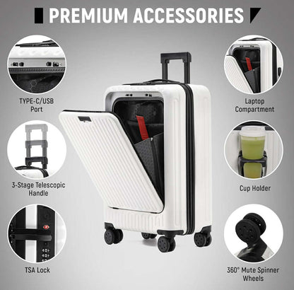 URBAN EXPLORER 20" Carry-On With USB/C Ports, Cup Holder & Front Access - White